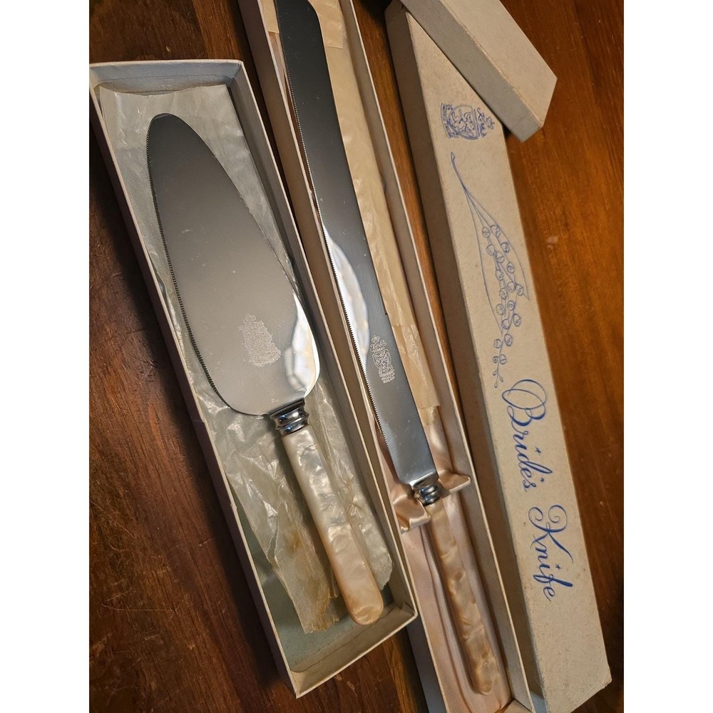 VTG Kirks Forged Steel Brides Cake Knife Server Set Pearl Sheffield England Box